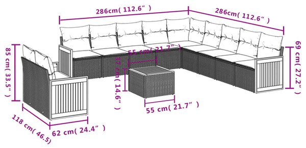 VidaXL 12 db szürke polyrattan kerti kanapégarnitúra párnákkal