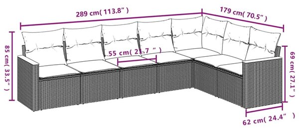VidaXL 7 db fekete polyrattan kerti kanapégarnitúra párnákkal