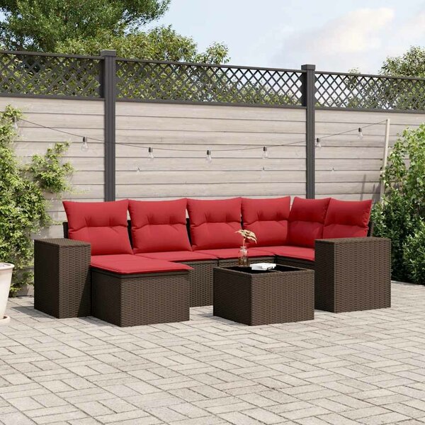 VidaXL 7 db barna polyrattan kerti kanapégarnitúra párnákkal