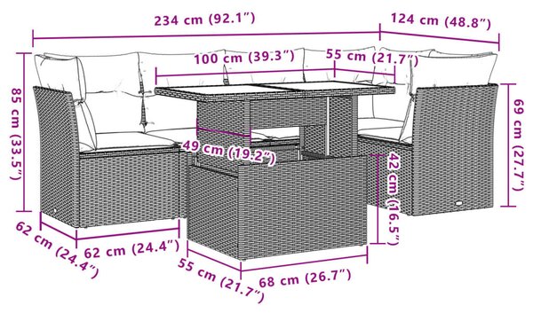 VidaXL 6 db szürke polyrattan kerti kanapégarnitúra párnákkal