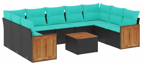 VidaXL 10 db fekete polyrattan kerti kanapégarnitúra párnákkal