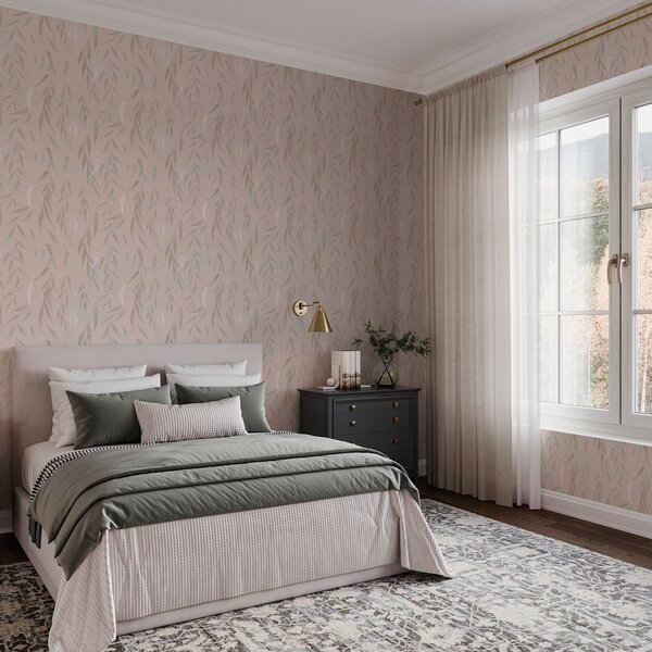 Tapéta Lógó ágak levelekkel bézs háttéren, Boho stílusú tapétá, a00095v1 : Uwalls.hu