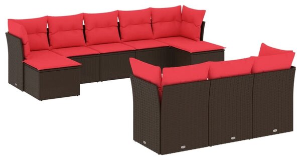 VidaXL 10 db barna polyrattan kerti kanapégarnitúra párnákkal