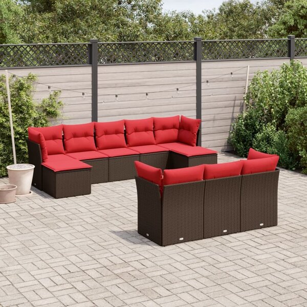 VidaXL 10 db barna polyrattan kerti kanapégarnitúra párnákkal
