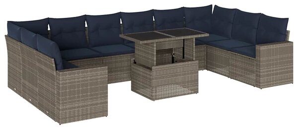 VidaXL 11 db szürke polyrattan kerti kanapégarnitúra párnákkal