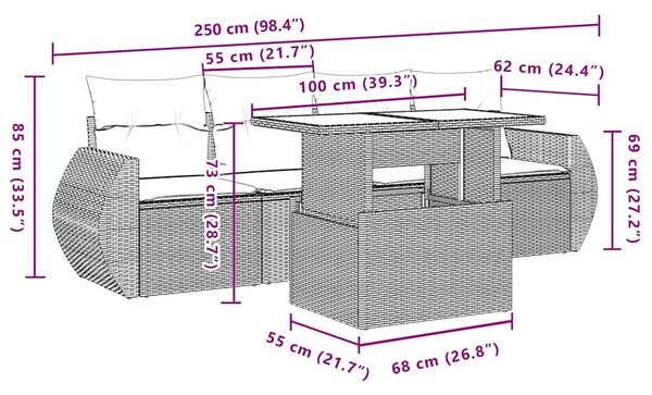 VidaXL 5 db szürke polyrattan kerti kanapégarnitúra párnákkal