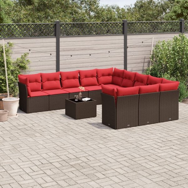 VidaXL 12 db barna polyrattan kerti kanapégarnitúra párnákkal