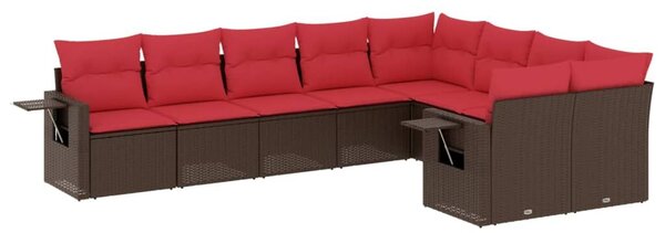 VidaXL 9 db barna polyrattan kerti kanapégarnitúra párnákkal
