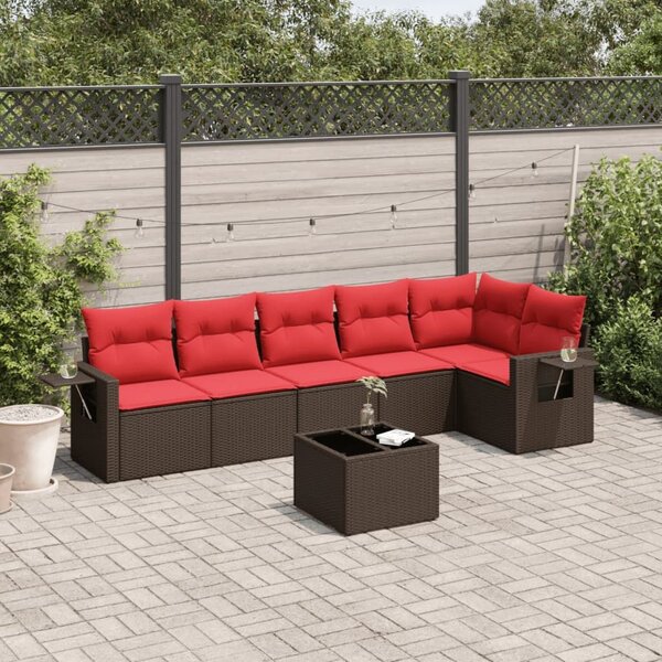 VidaXL 7 db barna polyrattan kerti kanapégarnitúra párnákkal