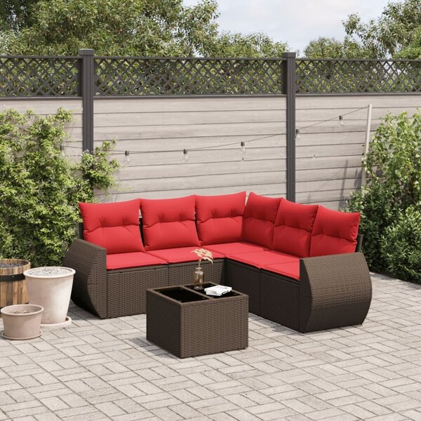 VidaXL 6 db barna polyrattan kerti kanapégarnitúra párnákkal