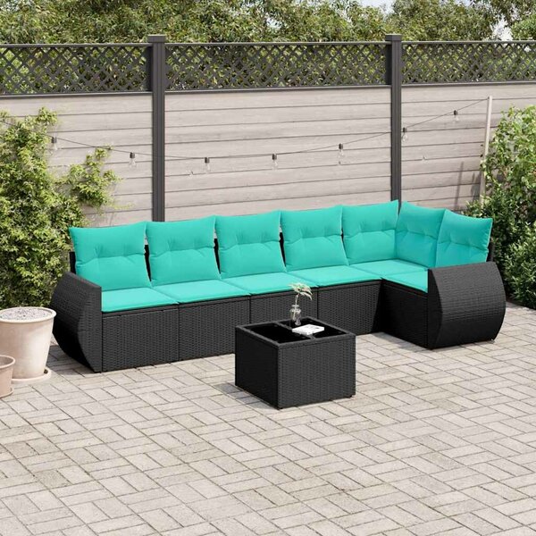 VidaXL 7 db fekete polyrattan kerti kanapégarnitúra párnákkal