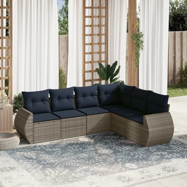 VidaXL 6 db szürke polyrattan kerti kanapégarnitúra párnákkal
