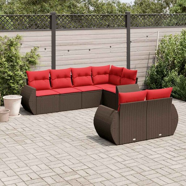 VidaXL 7 db barna polyrattan kerti kanapégarnitúra párnákkal
