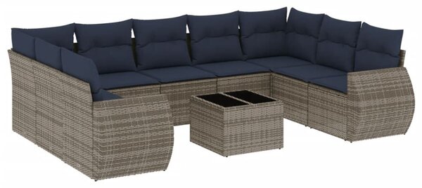 VidaXL 10 db szürke polyrattan kerti kanapégarnitúra párnákkal