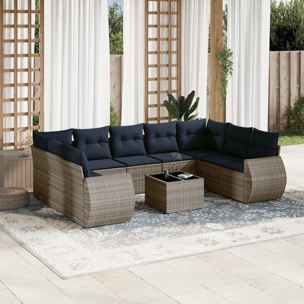 VidaXL 10 db szürke polyrattan kerti kanapégarnitúra párnákkal