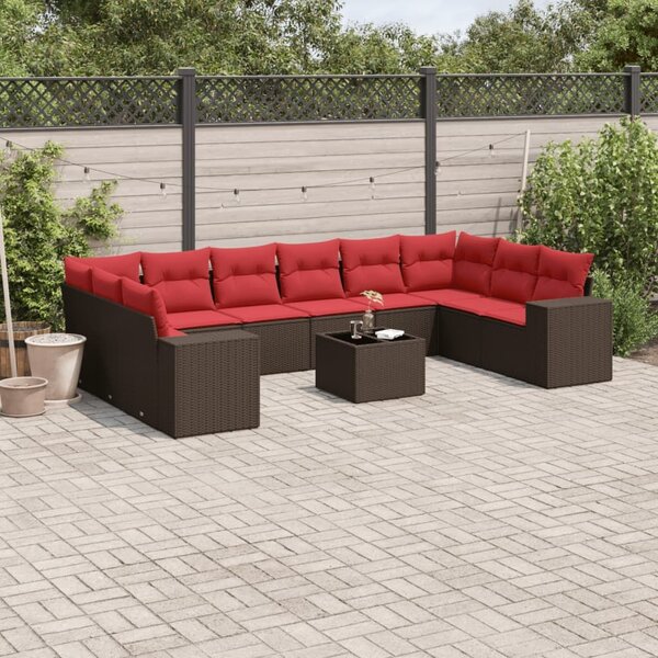 VidaXL 11 db barna polyrattan kerti kanapégarnitúra párnákkal