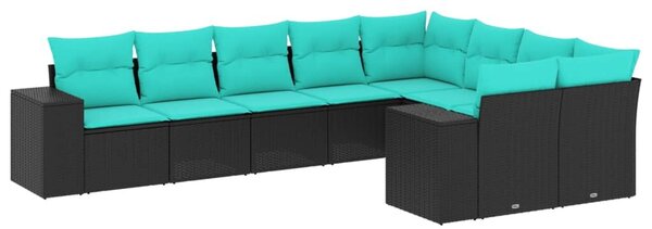 VidaXL 9 db fekete polyrattan kerti kanapégarnitúra párnákkal