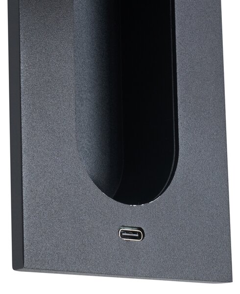 2 darabos modern fekete fali lámpa szett LED-del és USB-C porttal - Hilton