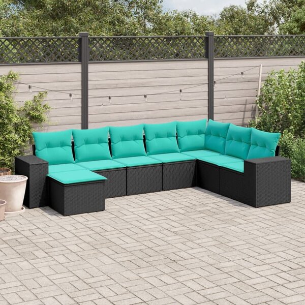 VidaXL 8 db fekete polyrattan kerti kanapégarnitúra párnákkal