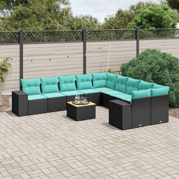 VidaXL 11 db fekete polyrattan kerti kanapégarnitúra párnákkal