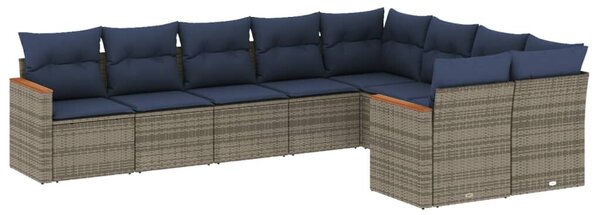 VidaXL 9 db szürke polyrattan kerti kanapégarnitúra párnákkal