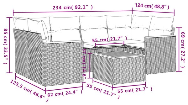 VidaXL 7 db fekete polyrattan kerti kanapégarnitúra párnákkal