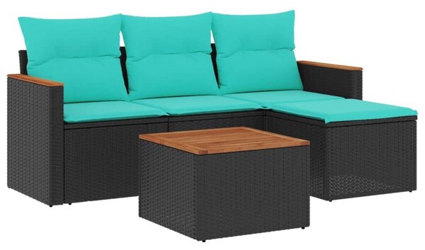 VidaXL 5 db fekete polyrattan kerti kanapégarnitúra párnákkal