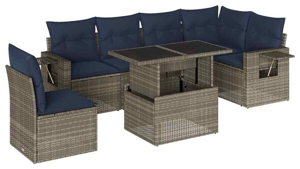 VidaXL 7 db szürke polyrattan kerti kanapégarnitúra párnákkal