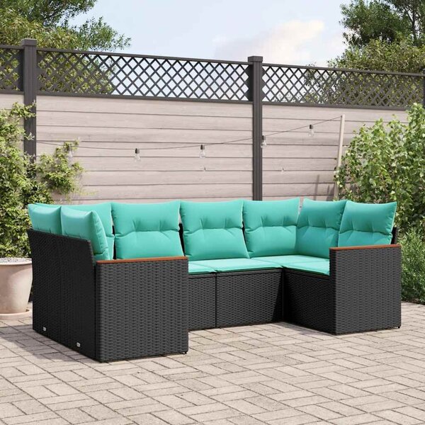 VidaXL 6 db fekete polyrattan kerti kanapégarnitúra párnákkal