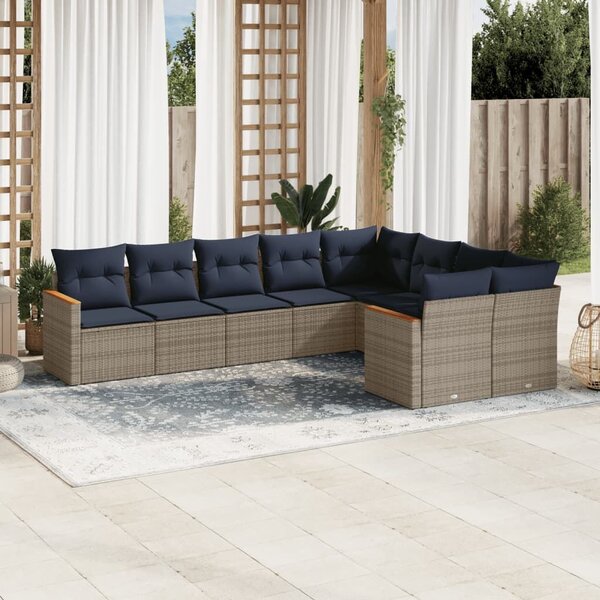 VidaXL 9 db szürke polyrattan kerti kanapégarnitúra párnákkal