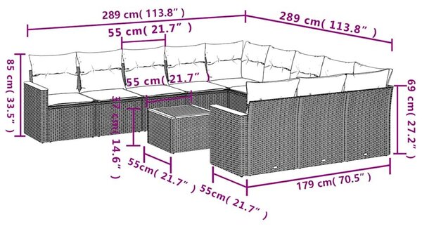 VidaXL 12 db fekete polyrattan kerti kanapégarnitúra párnákkal