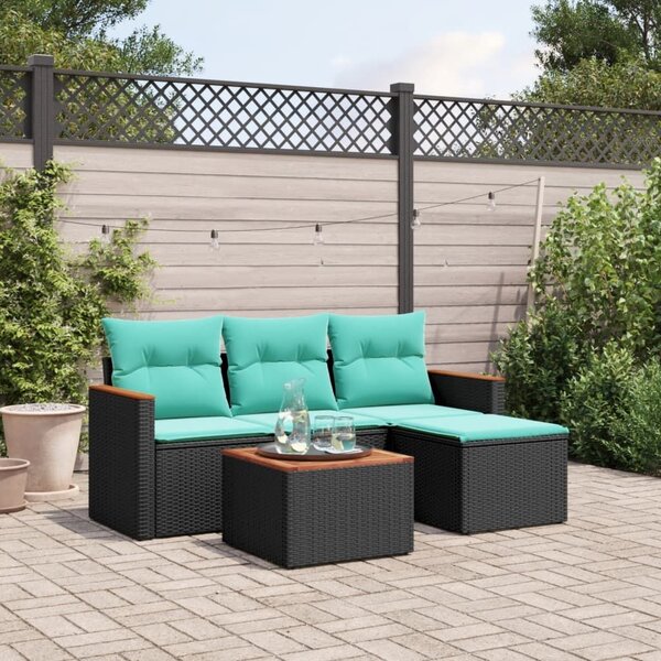 VidaXL 5 db fekete polyrattan kerti kanapégarnitúra párnákkal