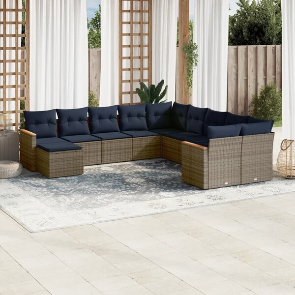 VidaXL 11 db szürke polyrattan kerti kanapégarnitúra párnákkal