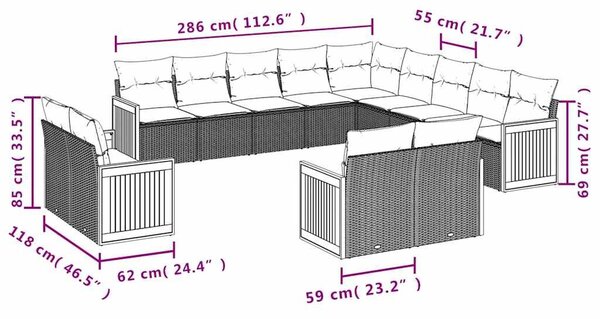 VidaXL 13 db fekete polyrattan kerti kanapégarnitúra párnákkal