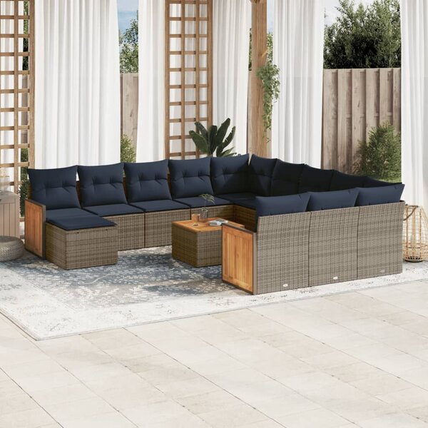 VidaXL 13 db szürke polyrattan kerti kanapégarnitúra párnákkal
