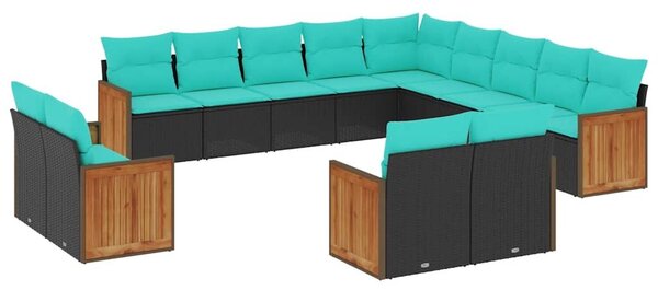 VidaXL 13 db fekete polyrattan kerti kanapégarnitúra párnákkal