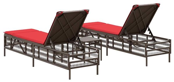 VidaXL 2 db barna polyrattan napozóágy asztallal