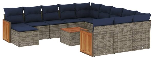 VidaXL 13 db szürke polyrattan kerti kanapégarnitúra párnákkal
