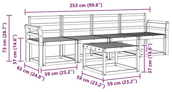 VidaXL Kültéri kanapé szett 5 pcs Fehér 59 x 59 x 37 cm Tömör Akácfa