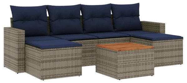 VidaXL 7 db szürke polyrattan kerti kanapégarnitúra párnákkal