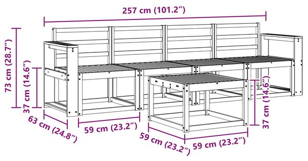 VidaXL Kültéri kanapé szett 5 pcs Fehér 59 x 59 x 37 cm Tömör Akácfa