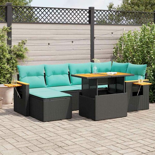 VidaXL 7 részes barna polyrattan akácfa kerti ülőgarnitúra párnákkal