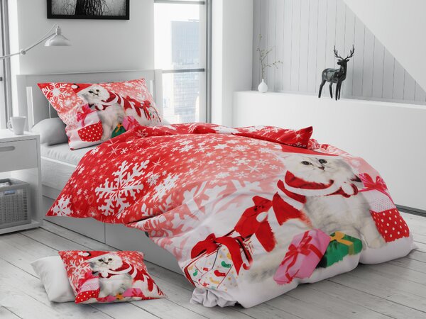 Karácsonyi cica pamut ágyneműhuzat + 40x50 cm párnahuzat ingyen
