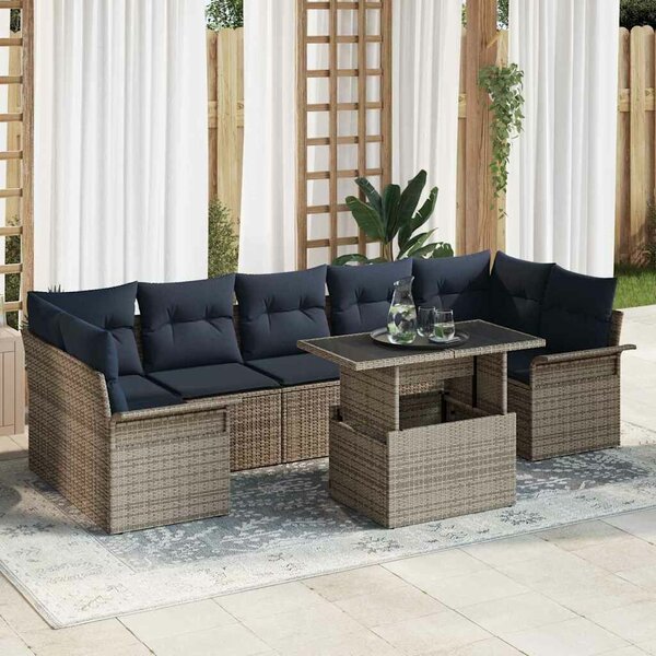 VidaXL Kerti Kanapé Szett párnával tárolóval 8 pcs Szürke Poly Rattan