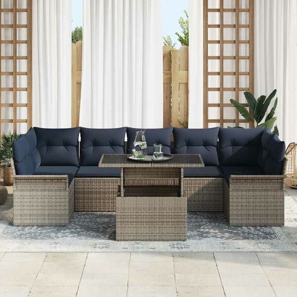 VidaXL Kerti Kanapé Szett párnával tárolóval 8 pcs Szürke Poly Rattan