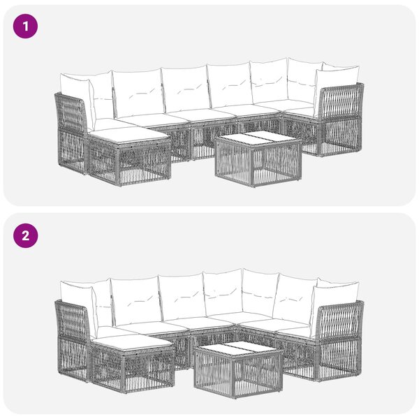 VidaXL Kerti Kanapé Szett 8 pcs Fekete polirattan