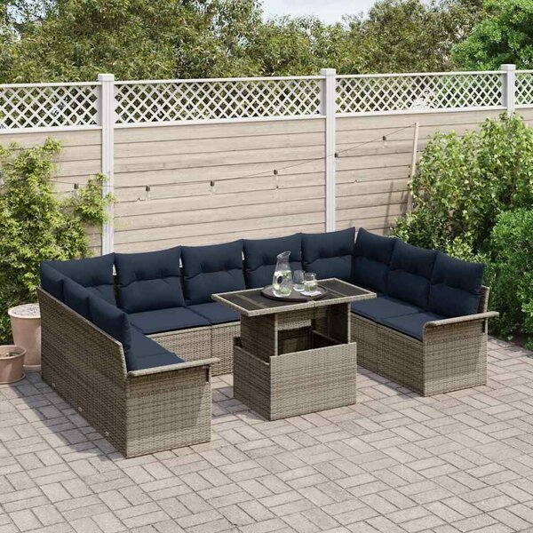 VidaXL Kerti Kanapé Szett párnával 10 pcs Szürke Poli rattan
