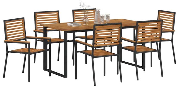 VidaXL Kert étkező szett 7 pcs Fekete Tömör Akácfa