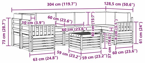 VidaXL Kültéri kanapé szett 8 pcs Fehér és Antracitszürke Poliészter