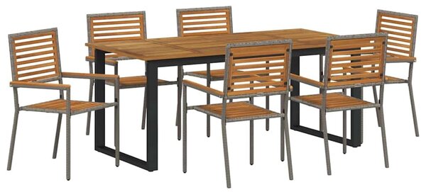 VidaXL Kert étkező szett 7 pcs Szürke Tömör Akácfa